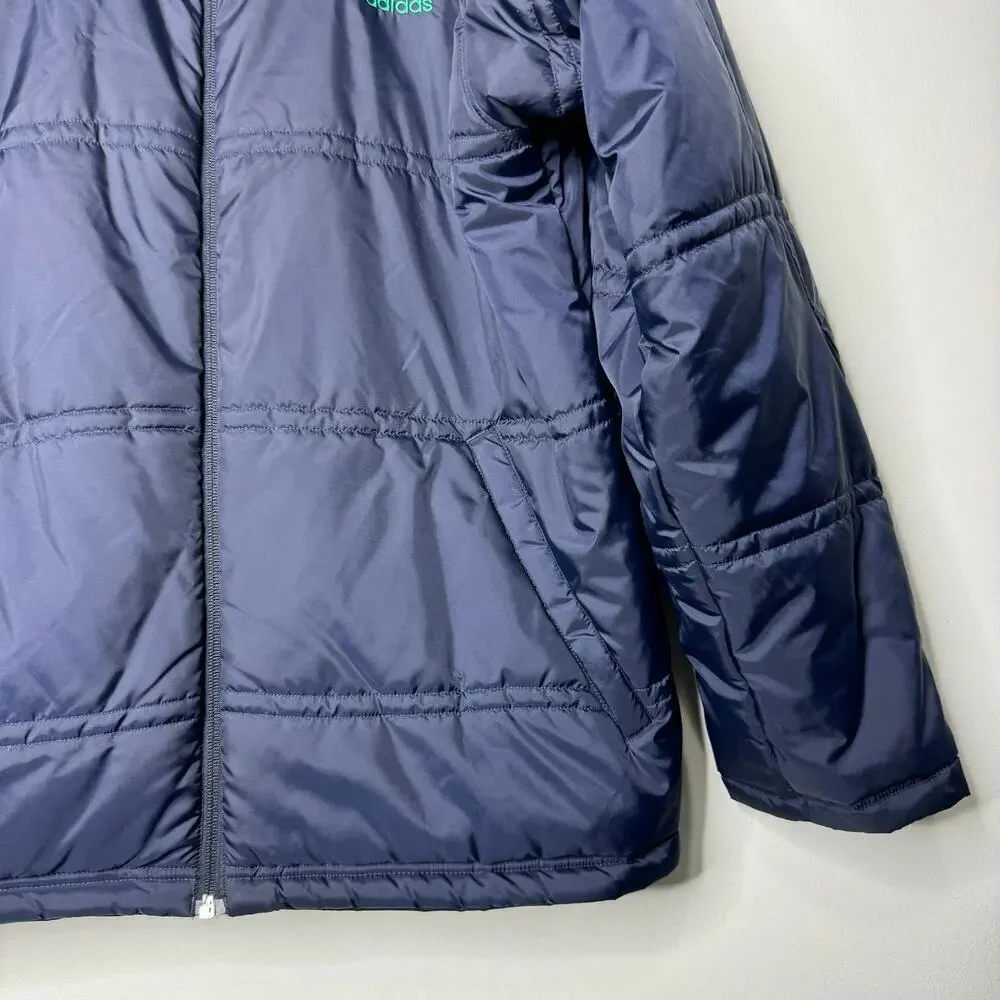 Adidas Vintage 2002 Reversible Puffer Jacket Blue Y2K Oversized Size Large